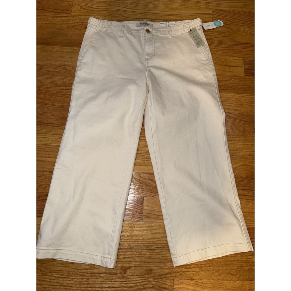 Liverpool Utility Capri Jeans Womens 14W Beige Denim Stretch Wide Leg Streetwear